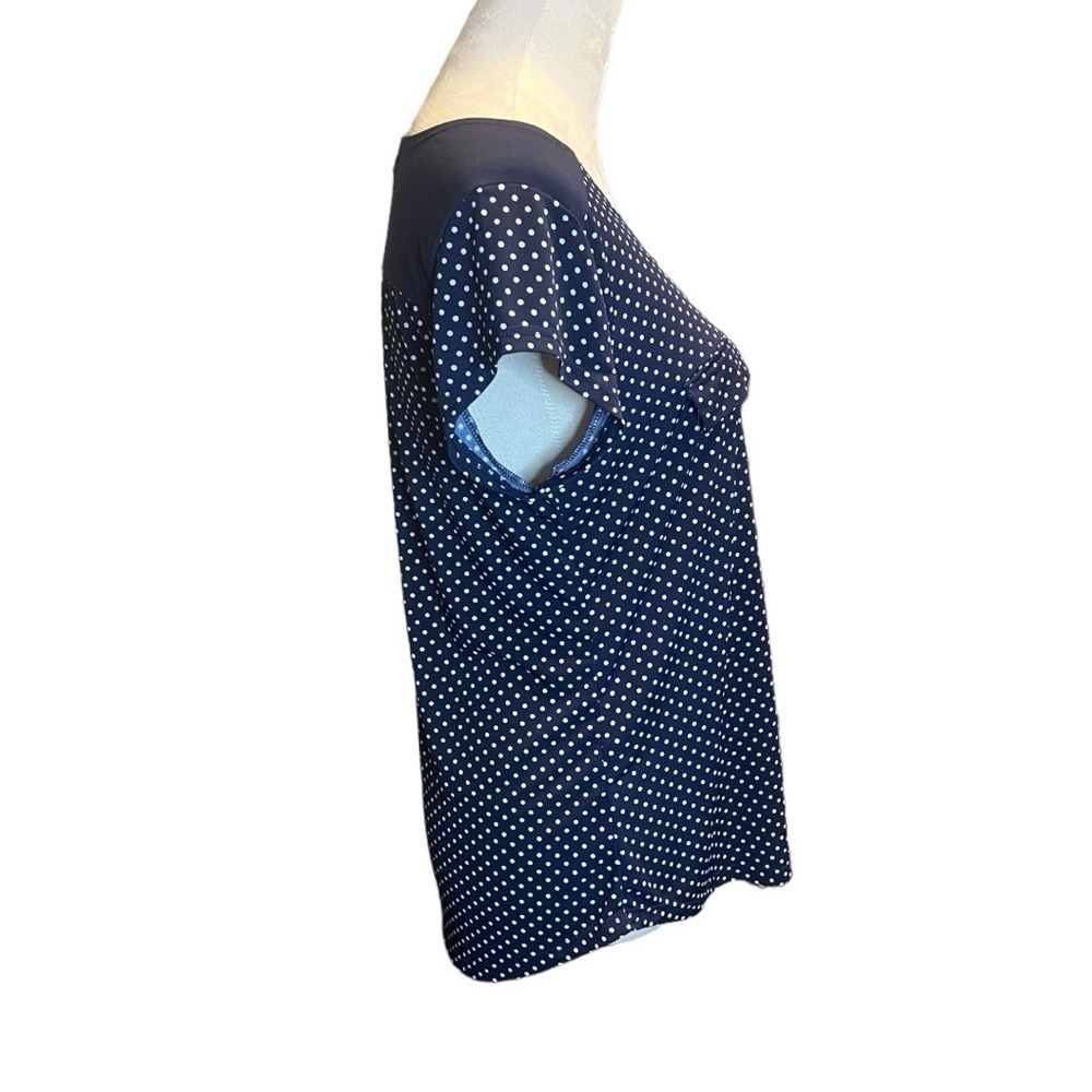 Diana Belle dark navy and white polka dot stretchy shirt size small EUC - Picture 5 of 7